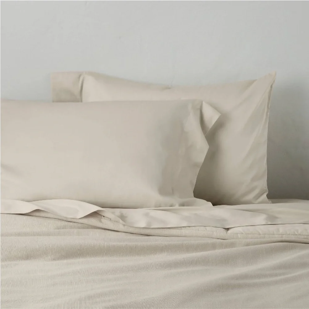 King 300 Thread Count Temperature Regulating Pillowcase Set Natural  New